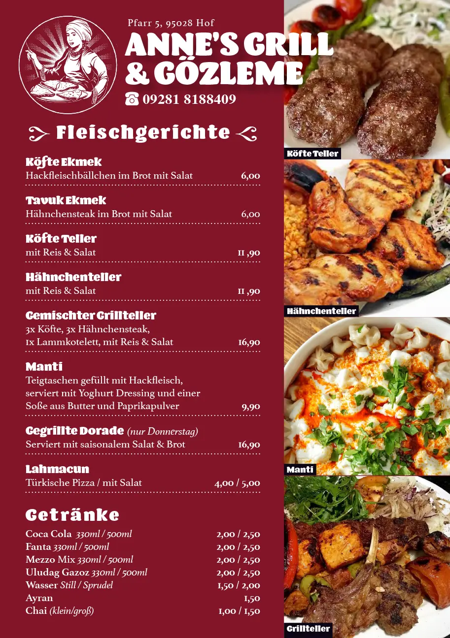 Anne's Grill und Gözleme Menu
