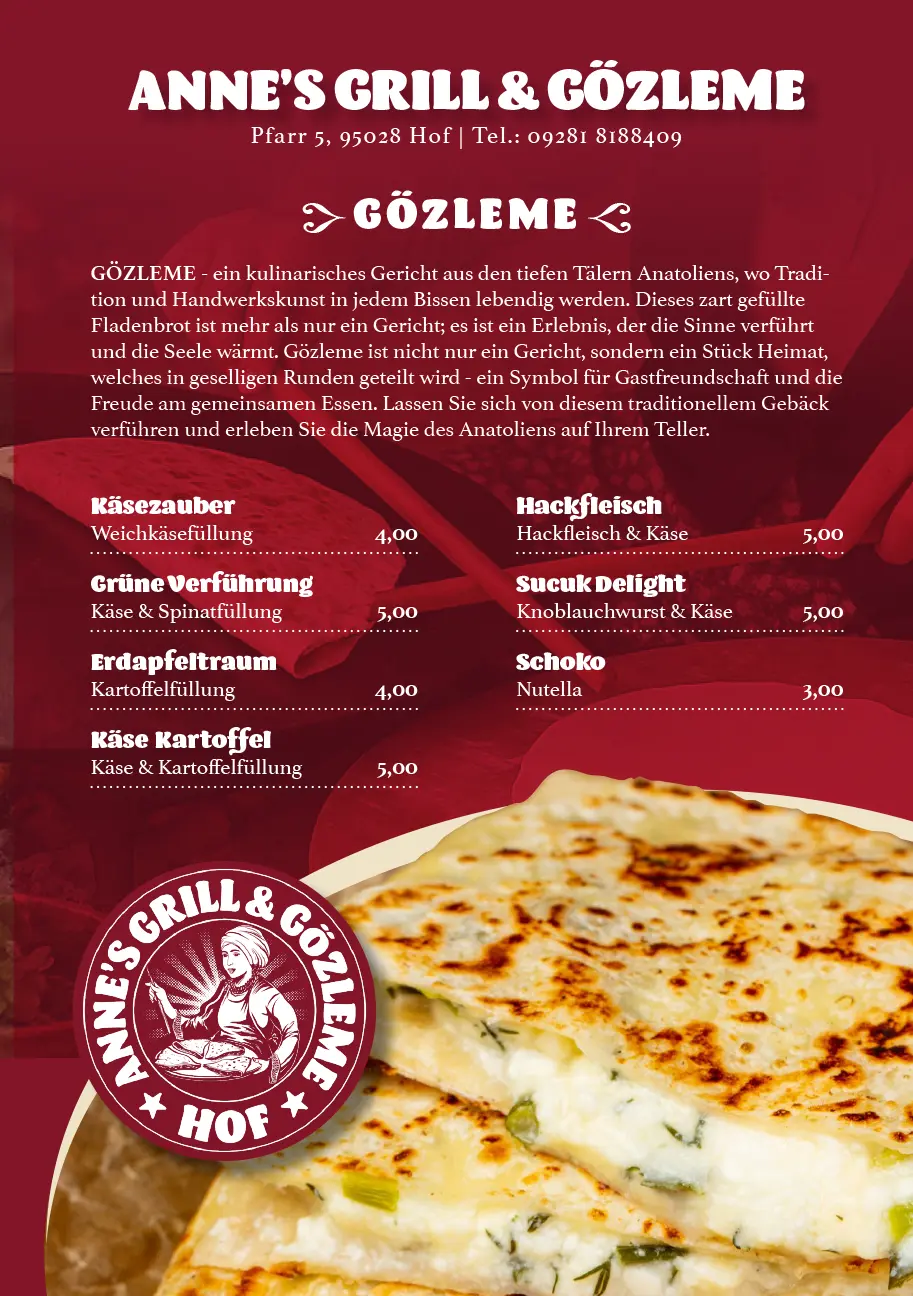 Anne's Grill und Gözleme Menu